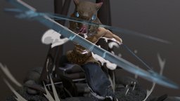 [DemonSlayer] Inosuke fanart, boy, comic, muscle, boar, manga, tpose, character, 3dsmax, man, zbrush, sword, male, kimetsunoyaiba, kimetsu-no-yaiba, demonslayer, inosuke, boarhead