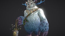 Stylized  Character "Boko" horns, eye, cute, particles, leaf, horn, rope, mask, feathers, magical, personage, belt, fluffy, fairytale, charm, skinned, braslet, low-poly, pbr, low, stone, stylized, animated, rigged, magic, bones