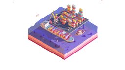 Cartoon Low Poly Lowpoly Seaport Illustration world, toon, cartoony, artec, tug, port, crane, illustration, low-poly-model, low-poly-art, low-poly-low, illustration-stone, cartoon, art, ship, cinema4d, c4d, simple, sea, boat