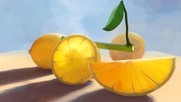Handpainted lemons food, painting, still-life, lemons, handpainted, 3d