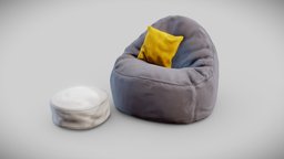 Bean Bag Chair room, cushion, style, studio, grey, pillow, fashion, seat, bag, soft, furniture, vr, ar, furnishing, living, fabric, bean, pouf, bpr, substancepainter, game, blender, lowpoly, chair, design, interior