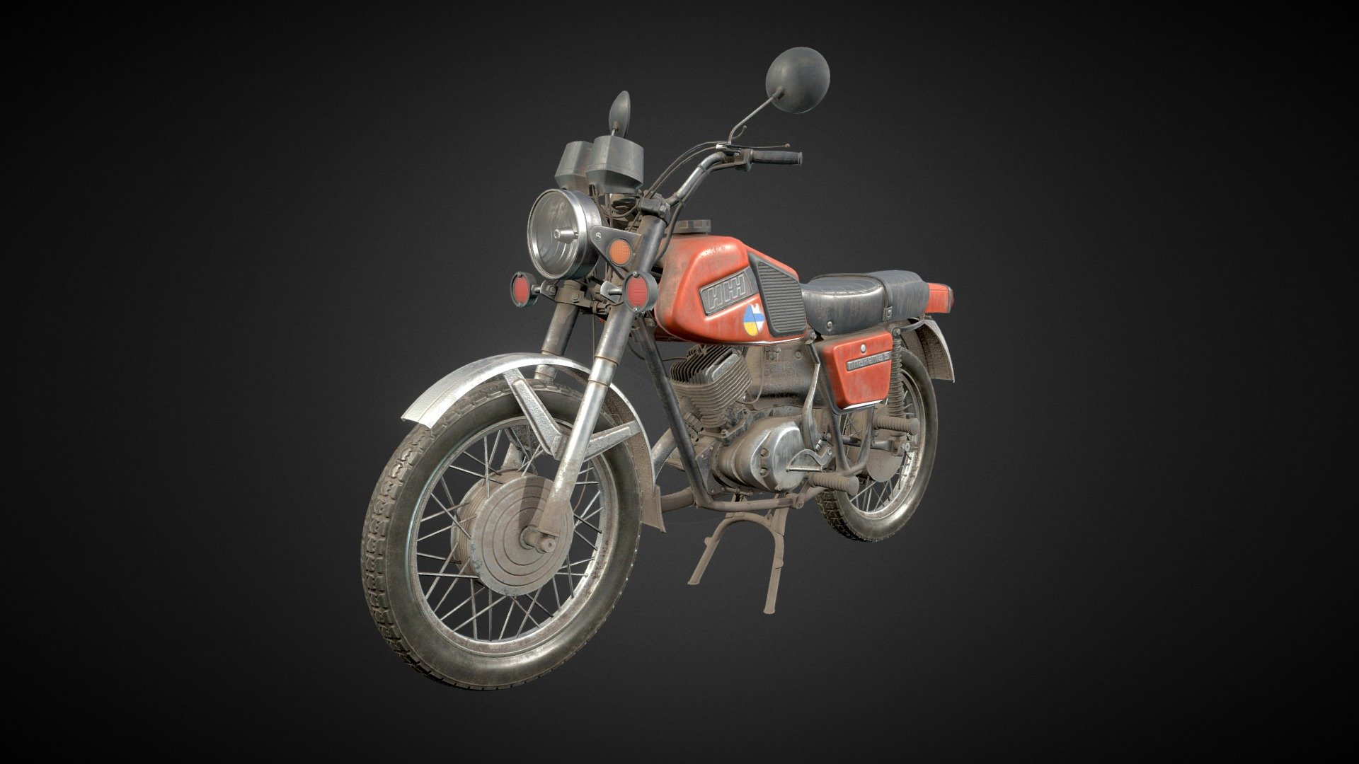 Hi ! I am glad to show you my new project, which I have been working on for several months when I had free time on weekends. 
Because of this damned war I am nervous really often and only my job and my own projects help me not to think all time about this. 
I hope this ends soon and russian bombs will stop to fall on ukrainian cities.

Artstation https://www.artstation.com/artwork/b5R2Jn
There are 2 material slots:
1 - base motorbike
2 - glass elements

In the archive you will find:
PBR textures:
4k base motorbike
1k - glass elements

Low poly model and BONUS - highpoly model

This model is gameready optimised. I followed to my non destructive pipeline to have opportunity to changhe everything and everytime I want. 
I used:
-       Blender 3D - for 3D modelling, UV and render
-       MOI 3D - for some details
-       marmoset toolbag 4 - for baking
-       Substance painter - for creating materials and texturing

Thank you for your attention

Слава Україні !
Жыве Беларусь!
Россия будет свободной ! - Vintage motorbike - Buy Royalty Free 3D model by krichwow 3d model