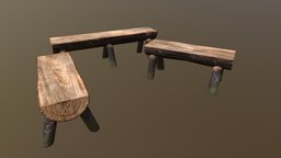 Log Made Wood Benches wooden, bench, logs, log, sit, bark, woodwork, benches, chair, wood