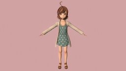 T pose rigged model of Last Order cute, child, dress, sandals, woman, kawaii, blouse, anime-girl, short-hair, a-certain-scientific-railgun, a-certain-magical-index, ahoge, girl, female, anime, rigged, last-order, uchidome