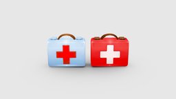 Cartoon medical kit med, pack, emergency, treatment, hospital, suitcase, cabinet, kits, science, medicine, healing, health, drug, ill, treat, sick, lowpolymodel, handpainted, cartoon, stylized, medical