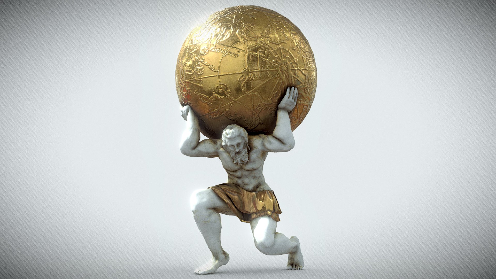 In Greek mythology, Atlas (Greek: Ἄτλας, Átlas) is a Titan condemned to hold up the heavens or sky for eternity after the Titanomachy

Separate materials and objects for the Sphere and the Atlas Body.
Both materials have 4k PBR textures.

Package also includes Bronze and Oxidized Bronze textures 3d model