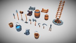 Farm_Asset_Pack bucket, barrel, scissors, chest, ladder, tools, farm, farming, sickle, spade, farming-simulator, stair, axe