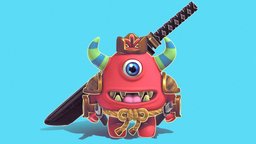 Samonsterai toon, japan, katana, sketchfabweeklychallenge, monster, stylizemonster, japanesesamurai, noai