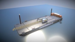 Arbeitsponton NP466 (Test-7) bagger, excavator, visualization, blender-3d, construction-site, baustelle, arbeitsponton-np-466, seilkran, cable-crane, waterways-engineering, ocean-platform, construction-vehicles, baufahrzeuge, low-poly, animation, boat