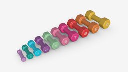 Hexagonal dumbbells lift, heavy, fitness, gym, exercise, chrome, dumbbell, iron, barbell, lifting, weight, bodybuilding, hexagonal, numbers, 3d, pbr, sport