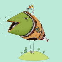 Fishbird by Chemical Sister (Lana Gabelaia) fish, toon, bird, ornament, doodle, surreal, 2d, illustration, minimalism, chemical_sister, maroon3d, character, cartoon, 3d