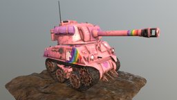 Chubby Unicorn Tank unicorn, world, cute, chibi, tracks, track, ww2, army, mud, turret, wwii, new, pink, rainbow, sherman, tank, chubby, game-ready, toons, buy, worldwar2, game-asset, purchase, game-model, game, vehicle, military, animation, animated, gun, war