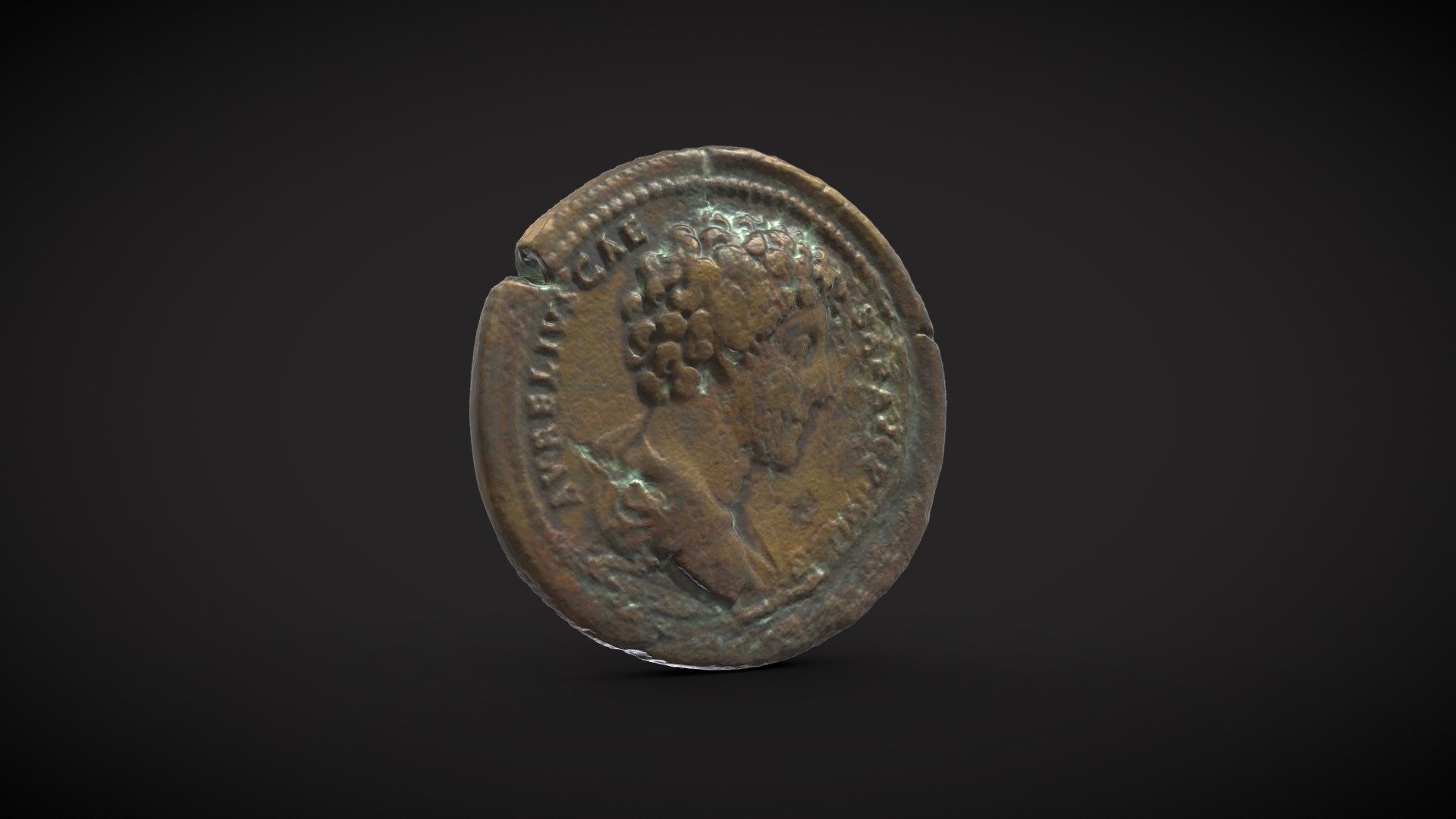 Coin, bronze (medallion), Emperor Marcus Aurelius. 
Obv. AVRELIVS CAE–SAR AVG P II F COS, draped bust of the emperor right. 
Rev. The emperor on horseback galloping right, spearing a boar running right. 
Rousse, mint in Rome in 140-144 AD, diameter 38.6-38,8 mm, weight 44.22 g.
Rousse Regional Museum of History, inv. No. 274.
Bibliography: unpublished find 3d model