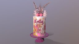 Personalised Luxury Golden Pink Buttercream Cake cake, palm, luxury, party, chocolate, birthday, realistic, scanned, bakery, personalised, wheat, customizable, eucalyptus, photogrammetry, leaves, macarone, cakesburg, buttercream