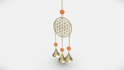 Brass Wind Chime wind, exterior, sun, brass, fbx, metal, chime, blender, pbr, interior, warkarma
