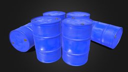 Game Ready PBR VR Metal Oil Drum Gas Blue drum, barrel, gas, oil, metal, water, substancepainter, substance