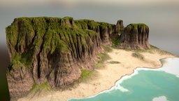Tropical Beach Cliffs trees, world, sky, landscape, terrain, river, aerial, geology, earth, ocean, sand, dirt, view, vegetation, water, beach, erosion, cliffs, vista, gaea, substance, painter, blender, rock, sea