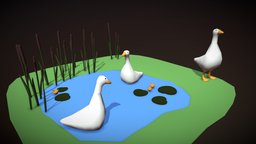 Cartoon Lake Scene  #3December2022Challenge bird, lake, leaf, lilly, farm, farmer, water, goose, pound, reeds, 3december, geese, cartoon, asset, game, lowpoly, low, poly, 3december2022challenge, 3december2022
