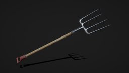 Pitchfork rpg, garden, rod, prop, fork, 4k, metal, farm, tool, farming, pitch, bale, haybale, game, gameasset, wood, textured, noai