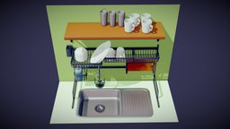 Sink & dish drainer (Fregadero y Secador) cafe, vase, cocina, board, sink, vaso, dish, taza, lavabo, casa, kitchen, appliances, soap, cutting, cups, plates, platos, escurridor, drainer, glass, house, home, interior