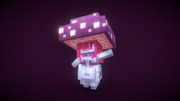 Ender Mushroom Girl cute, mushroom, monstergirl, pixel-art, blockbench, low-poly, girl, minecraft, fantasy, mushroomgirl