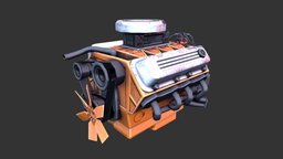 V8 Engine orange, motor, v8, engine, combustion, 3dsmax, substance-painter, car