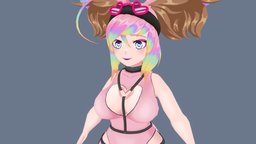 A rainbow chubby model fox, flatshaded, rainbow, tail, chubby, animegirl, thicc, vtuber, handpainted, vtuber-commission