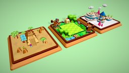 Game Environments Combo Pack tree, platform, pyramid, desert, clouds, snow, obj, playground, fbx, farm, map, theme, 3in1, ludo, themepark, gamebackground, lowpolyenvironment, windmill-3d, glb, 3d, lowpoly, blender3d, gameasset, house, rock, environment