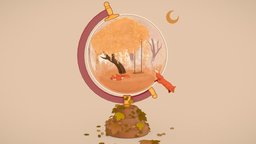 World of foxes 🦊 ❤️ tree, autodesk, moon, grass, cute, globe, pet, handpaint, painted, fox, foliage, substance, maya, animal, stylized, noai