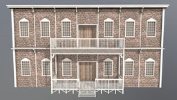 Hotel wooden, historic, brick, hotel, exterior, saloon, west, rustic, western, old, brickwork, parlour, architecture, pbr, building