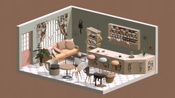 Teahouse teapot, plant, tea, food, stool, sofa, cake, shelf, coffee, other, clock, furniture, muffin, macaron, biscuit, teahouse, tearoom, book, lowpoly, chair, cup, interior