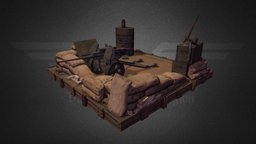WW1 Alternate History Diorama scene, world, lantern, rifle, crate, rust, legion, diorama, metal, old, box, cannon, auto, ww1, helmet, war