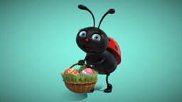 Easter Ladybug grass, baked, easter, nature, eeg, maya, 3d, lowpoly