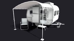 Camper Trailer camping, trailer, vintage, retro, furniture, outdoor, cabinets, canopy, camper, bohemian, outdoor-furniture, chair, environment