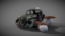 Wrecked Car transportation, wreck, volkswagen, damaged, vwbeetle, bettle-car, game, car