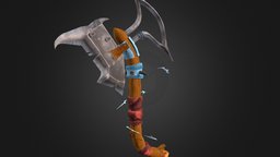Axe Stylized crystal, metal, props, weapon, handpainted, cartoon, lowpoly, axe, wood, stylized