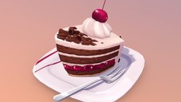 Piece of Black Forest heaven! food, forest, cute, cake, cherry, piece, summer, heaven, sweet, dessert, tasty, handpainted, blender, lowpoly, stylized, black