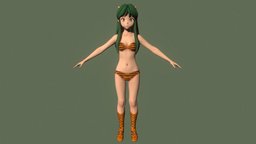 T pose rigged model of Lum teenage, horn, teen, uniform, alien, woman, schoolgirl, lum, urusei-yatsura, anime-girl, girl, female, anime, rigged, oni-girl, tiger-fur