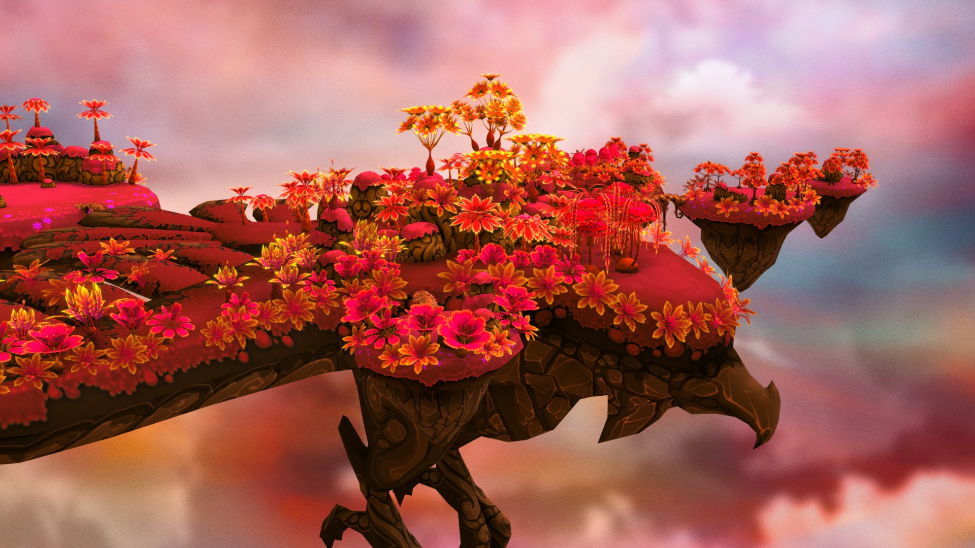 This is a beautiful set of 54 props with flame theme. The plants here are inspired by volcanic mountain and lava environment, and surely you have never seen any trees as in the asset. The theme for this content is a lava forest placed on top of an floating eagle-shape island. Also included are some small islands and mountains to create endless variations for your environment.   Asset includes: - 3 types of flower - 4 bushes - 8 types of trees - 23 variations - 6 rocks - 3 Islands  The asset use atlas 3 atlas texture at 2048x2048 pixel 3d model