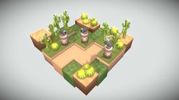 Human Cannon + Desert Land tower, skeleton, towerdefense, cactus, river, cubes, desert, road, sand, leveldesign, lawn, oasis, unity, unity3d, simple, environment, vsquadstudio