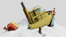 North case: North Pole (day 3) scene, winter, scenery, case, snow, north, pole, 90, northpole, 3december, low_poly, low-poly, lowpoly, ship, 3december-pole, watership, n90