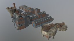 Colliery Processing Buildings wash, mine, mining, garage, heavy, industry, coal, coalmine, coal-mine, low-poly, building, washery