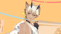 喵铁碳 ニャテタン Nyatetan cat, avatar, boy, commission, handsome, vrchat, vtuber, vroid, man, male, anime, vrm, noai