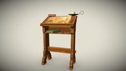 Stylized fantasy rack shelf for books and bluepr office, school, storage, shelf, library, desk, study, architectural, books, furniture, classroom, literature, supply, bookcase, education, diary, bookshelf, bookstore, substancepainter, substance, wood, interior, otherside