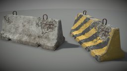 RoadBlock Model 2 Texture Variants plus LOD lod, mesh, block, road, obj, ready, damage, fbx, old, variation, substance, painter, game, 3d, texture, pbr, low, poly, model, material, modo