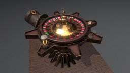Steampunk Roulette scene, lamp, bulb, hat, mechanic, mechanics, autodesk, steampunk, bronze, leather, assets, gears, cylinder, mechanical, chips, zero, table, casino, hard-surface, shiny, mechanism, glasses, old, chain, glow, lightbulb, autodeskmaya, glowing, roulette, poker, indicator, substancepainter, substance, maya, asset, game, substance-painter, hardsurface, wood, "animation", "animated", "gear"