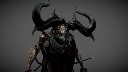 Baroness horns, cg, warrior, demon, claws, alien, scifi, sword, monster, space, noai