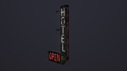 Neon Hotel Signboard hotel, prop, cyberpunk, sign, neon, signboard, ramen, neons, lowpoly, neoncity, noai