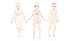 Female bases base, anatomy, mesh, cell, basemesh, flat, woman, modeling, girl, asset, game, 3d, lowpoly, female, anime