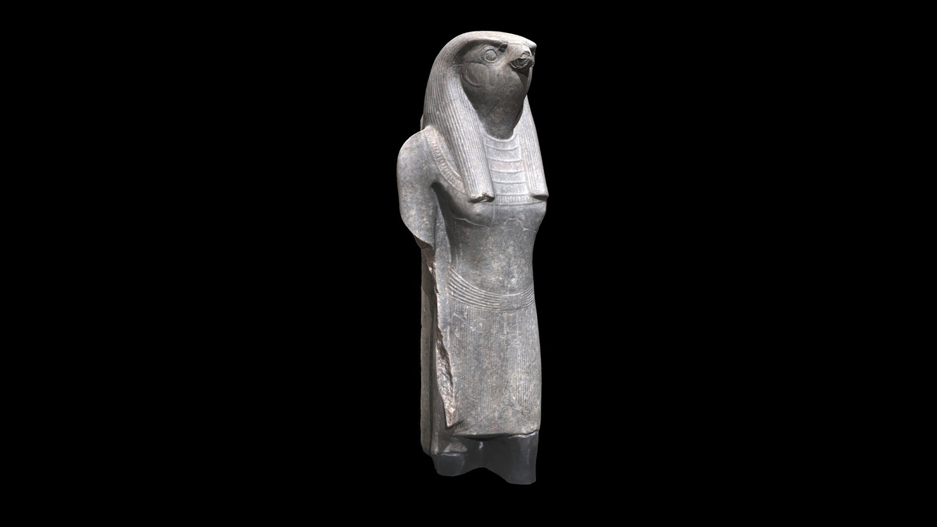 Granodiorite statue of the falcon-headed diety Ra-Horakhty, 19th Dynasty.  National Museum of Egyptian Civilization (NMEC), Cairo.  Photographed in November 2021.

Created from 96 photographs (Canon EOS Rebel T7i) using Metashape 1.8.3 3d model